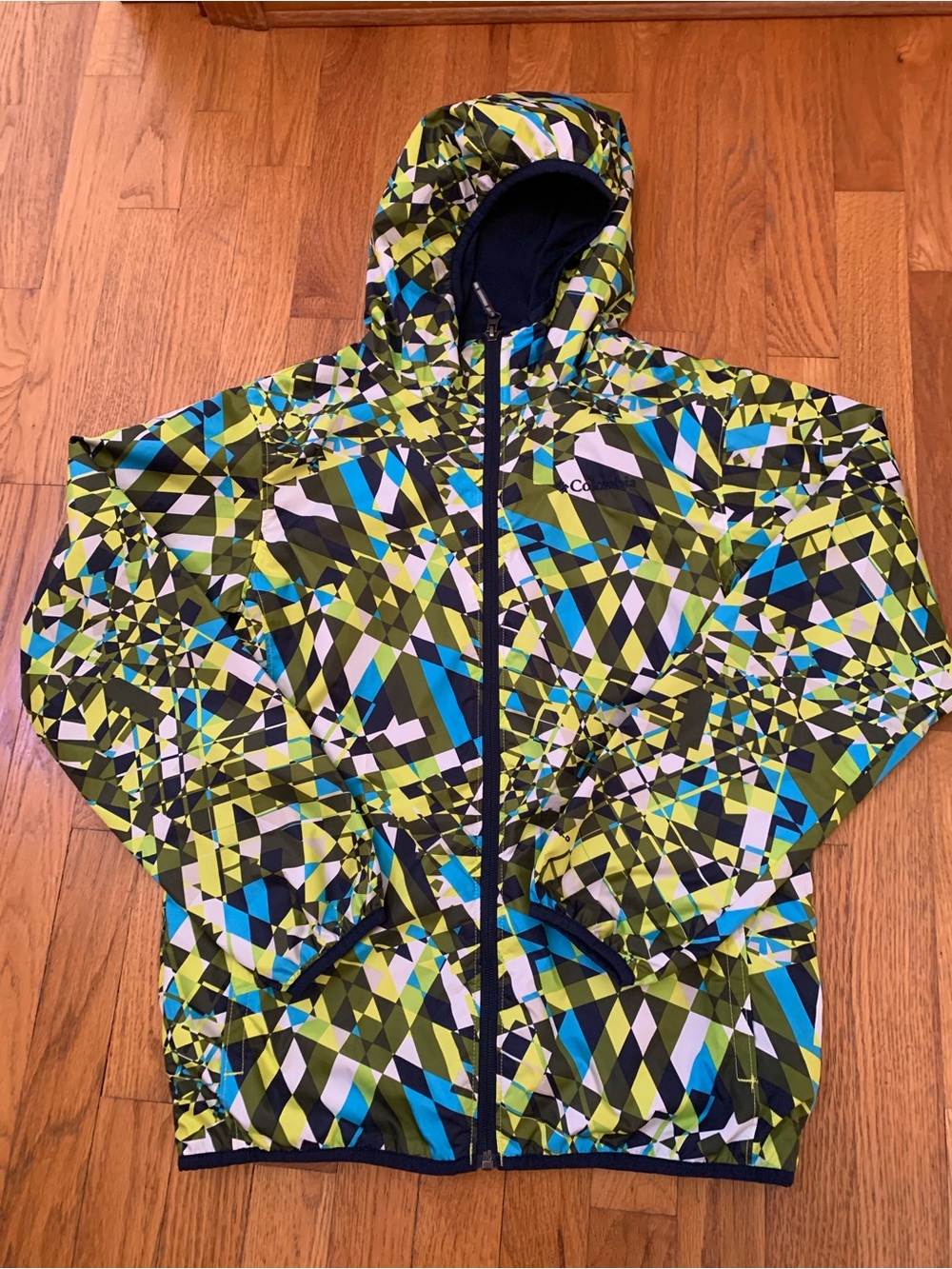 Columbia Boys L (14/16) Geometric Pixel Lined Windbreaker, Excellent